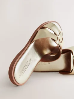 Cuir doré - Sandales mules à fente