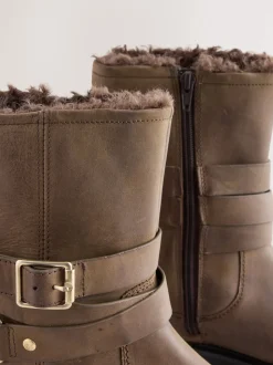 Cuir huilé marron châtaigne - Bottines Forever Comfort® à boucle doublées de peau de mouton