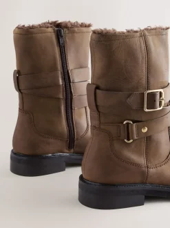 Cuir huilé marron châtaigne - Bottines Forever Comfort® à boucle doublées de peau de mouton