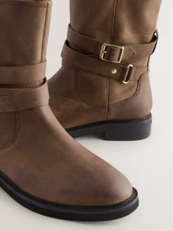 Cuir huilé marron châtaigne - Bottines Forever Comfort® à boucle doublées de peau de mouton
