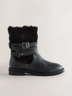 Cuir huilé noir - Bottines Forever Comfort® à boucle doublées de peau de mouton