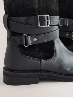 Cuir huilé noir - Bottines Forever Comfort® à boucle doublées de peau de mouton