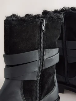Cuir huilé noir - Bottines Forever Comfort® à boucle doublées de peau de mouton