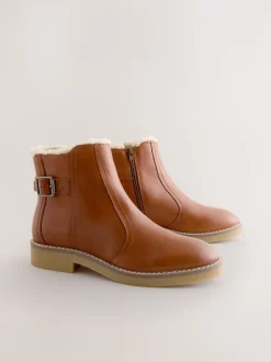 Cuir marron fauve - Bottes Forever Comfort® doublées de fausse fourrure avec boucle