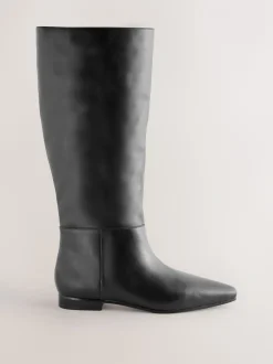 Cuir noir - Bottes Forever Comfort® à bout plat et hauteur genou
