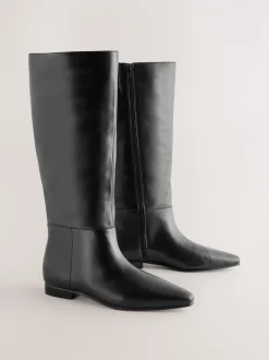 Cuir noir - Bottes Forever Comfort® à bout plat et hauteur genou