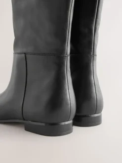 Cuir noir - Bottes Forever Comfort® à bout plat et hauteur genou