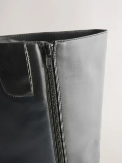 Cuir noir - Bottes Forever Comfort® à bout plat et hauteur genou