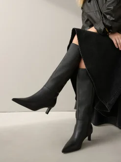 Cuir noir - Bottes skinny à talons hauteur genou