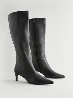 Cuir noir - Bottes skinny à talons hauteur genou