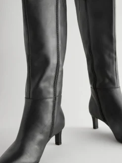 Cuir noir - Bottes skinny à talons hauteur genou