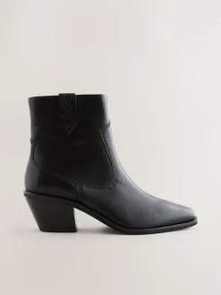Cuir noir - Bottines cowboy à talons carrés