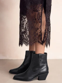 Cuir noir - Bottines cowboy à talons carrés