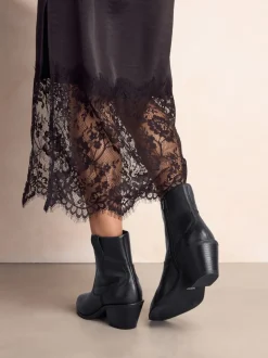 Cuir noir - Bottines cowboy à talons carrés