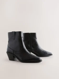 Cuir noir - Bottines cowboy à talons carrés