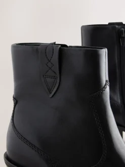 Cuir noir - Bottines cowboy à talons carrés