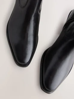 Cuir noir - Bottines cowboy à talons carrés