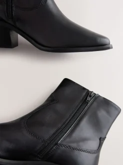 Cuir noir - Bottines cowboy à talons carrés