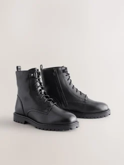 Cuir noir - Bottines Forever Comfort à lacets et bout carré