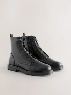 Cuir noir - Bottines Forever Comfort à lacets et bout carré