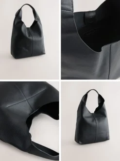 Cuir noir - Sac à bandoulière ample