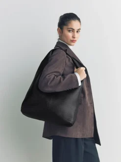 Cuir noir - Sac à bandoulière ample