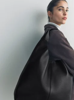 Cuir noir - Sac à bandoulière ample