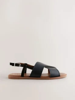 Cuir noir - Sandales surpiquées à bride arrière