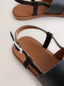 Cuir noir - Sandales surpiquées à bride arrière