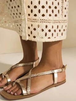 Cuir or rose - String tressé à entredoigt