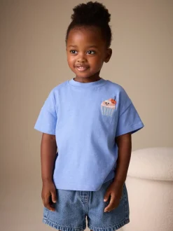 Cupcake bleu - T-shirt brodé à manches courtes (3mois à7ans)