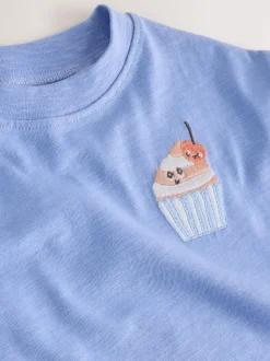 Cupcake bleu - T-shirt brodé à manches courtes (3mois à7ans)