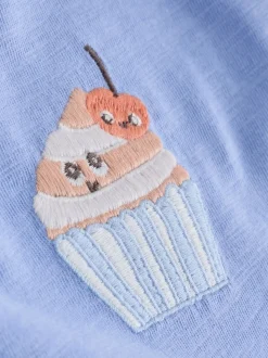 Cupcake bleu - T-shirt brodé à manches courtes (3mois à7ans)