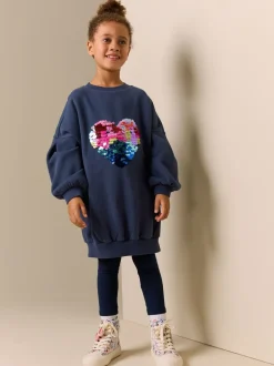 Cœur à sequins bleu marine - Robe-chaussette (3-16ans)