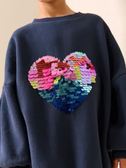 Cœur à sequins bleu marine - Robe-chaussette (3-16ans)