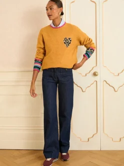 Cœur Jaune Imprimé animal - Love & Roses Col rond Cosy Pull