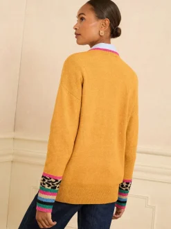 Cœur Jaune Imprimé animal - Love & Roses Col rond Cosy Pull