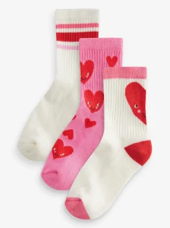 cœur Rose/Blanc - Lot de 3 paires de chaussettes de sport pour l'école enrichies en coton matelassées