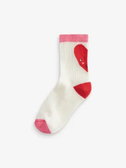 cœur Rose/Blanc - Lot de 3 paires de chaussettes de sport pour l'école enrichies en coton matelassées
