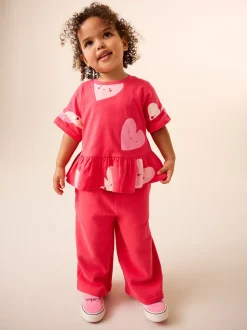 Cœur rouge - T-shirt péplum à manches courtes (3mois-7ans)