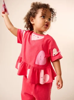 Cœur rouge - T-shirt péplum à manches courtes (3mois-7ans)