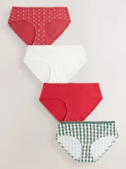 Cœur rouge/vert à carreaux - Lot de 4 culottes en coton et dentelle
