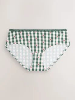 Cœur rouge/vert à carreaux - Lot de 4 culottes en coton et dentelle