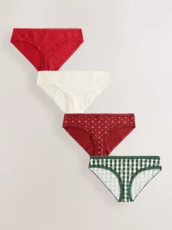 Cœur rouge/vert à carreaux - Lot de 4 culottes en coton et dentelle