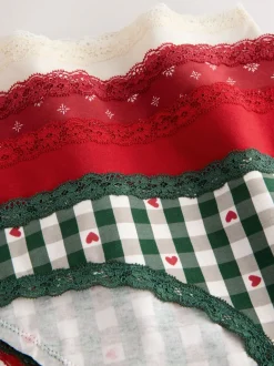 Cœur rouge/vert à carreaux - Lot de 4 culottes en coton et dentelle