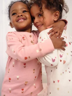 Cœurs écru/rose - Lot de 2 pyjamas gaufrés (9mois à12ans)