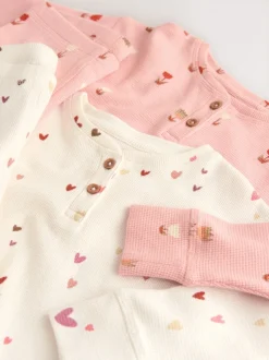Cœurs écru/rose - Lot de 2 pyjamas gaufrés (9mois à12ans)