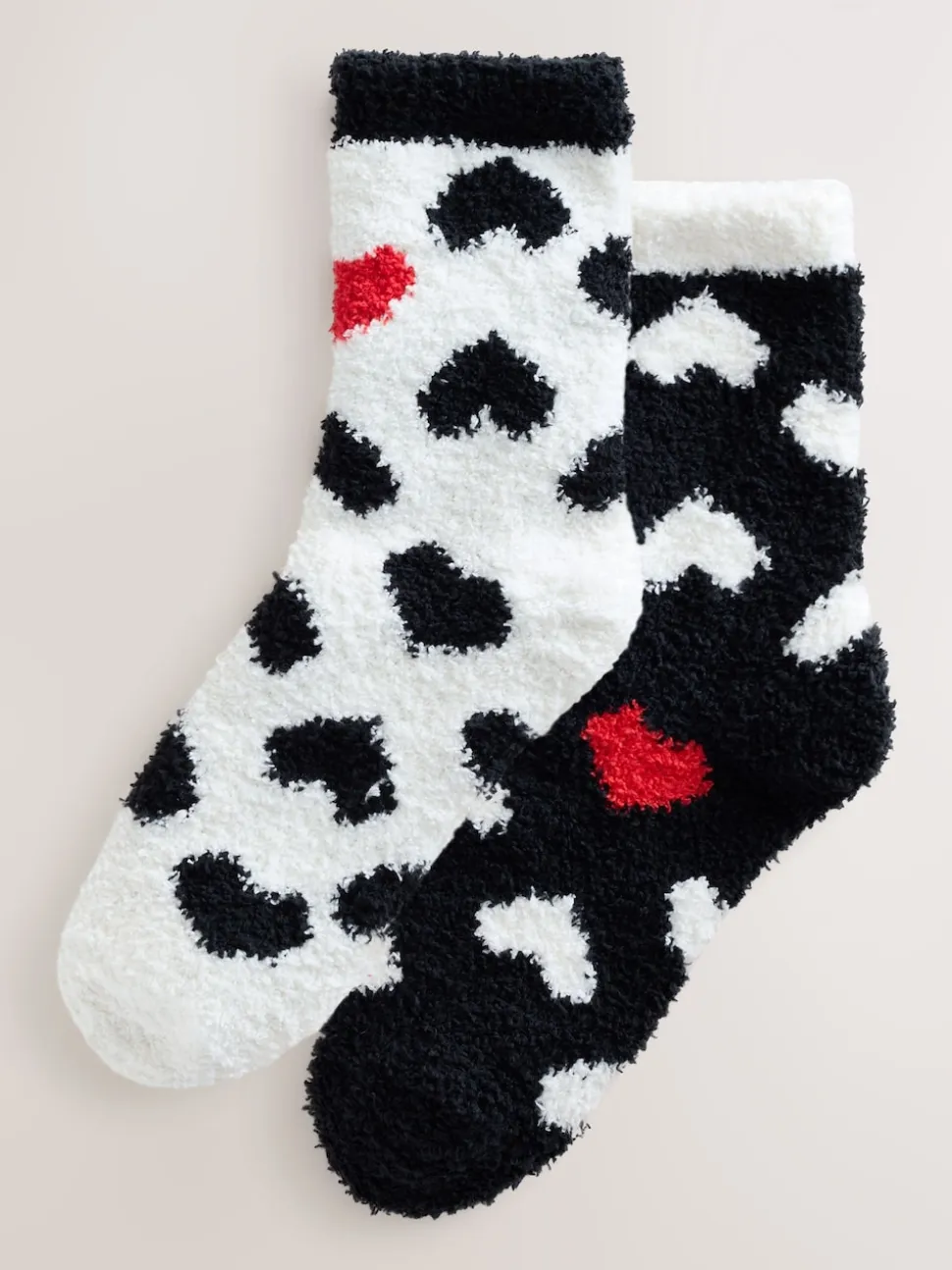 Cœurs rouges noir/blanc - Lot de 2 paires de chaussettes douillettes