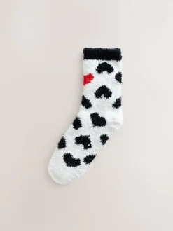 Cœurs rouges noir/blanc - Lot de 2 paires de chaussettes douillettes