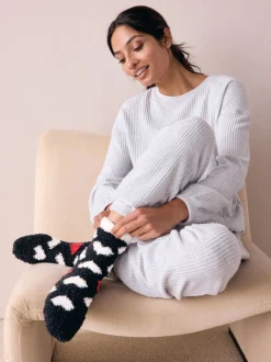 Cœurs rouges noir/blanc - Lot de 4 paires de chaussettes douillettes